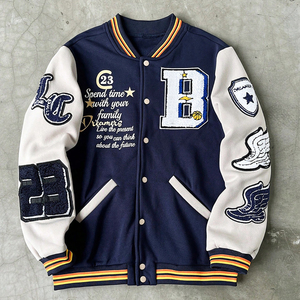 Chaquetas Varsity de Béisbol para Hombre, Diseño Novedoso, Bordadas, con Parches, Cierre Frontal, Color en Contraste, Manga Larga, Precio al por Mayor - Product Image 1