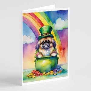 Pekinés Día de San Patricio Whimsical A7 Tarjetas de notas en blanco Paquete de 8 con sobres Tarjetas de felicitación de tamaño 5x7 - Product Image 1