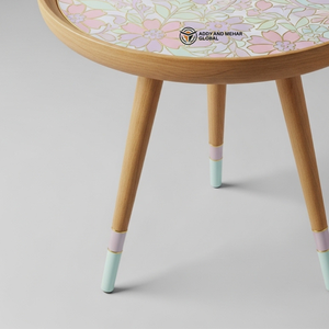 Wholesale Nordic Wooden Coffee <b>Table</b> Custom Pattern Inlay <b>Stool</b> Durable Solid Wood Leg Accent <b>Table</b> for Global Retailers - Product Image 5