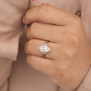 Hexagon Cut Diamond Moissanite Engagement Sterling <b>Silver</b> <b>Ring</b> Floral Band Vintage Inspired Luxury <b>Ring</b> - Product Image 4