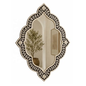 Marco de Espejo Hecho a Mano con Incrustaciones de Hueso, Diseño de Hojas, Estilo Tradicional, Marco de Madera Decorativo para Pared, para Dormitorio, Sala de Estar, Pasillo - Product Image 5