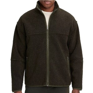 Men's Full Zip Sherpa Fleece <b>Jacket</b> Stand Collar Solid Color Breathable Casual <b>Winter</b> Outerwear Regular Fit Polyester Material - Product Image 1