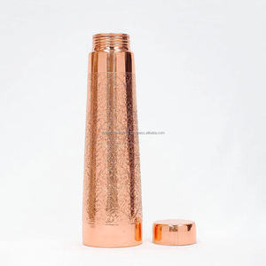 Tall Copper Water Bottle with Floral Etching Design Shinny <b>Mirror</b> Finish & <b>Plastic</b> Lid Pure Copper Bottle for Health Benefits - Product Image 4