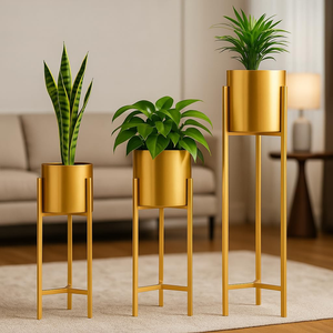 Ensemble de 3 pots de fleurs avec supports, pots de plantes en métal décoratifs modernes pour une utilisation en intérieur, décoration élégante pour la maison, le salon et le balcon - Product Image 5