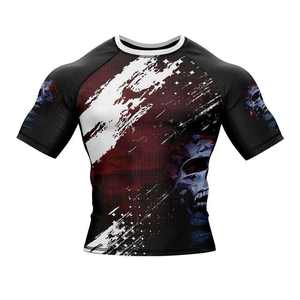 Short Sleeve Rash Guard Sublimation Print <b>Skull</b> Design Quick Dry Compression Shirt Sport <b>Top</b> BJJ Gear - Product Image 1