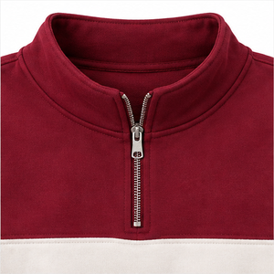 Customize Wine Red <b>Womens</b> Loose Fit <b>Half</b> <b>Zip</b> Cropped <b>Sweatshirt</b> Stand Collar Combed Cotton WHZCROP-0015 - Product Image 5