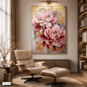 Tableau mural moderne peint à la main, motif floral, toile décorative avec accents dorés, œuvre encadrée, décoration de luxe pour la maison, modèle F6-C6 OEM - Product Image 6