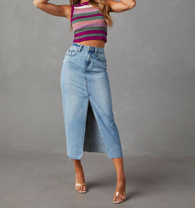 Nueva Falda Vaquera Abierta para Mujer, de Cintura Alta, Lavada, Estilo Europeo y Americano - Product Image 2
