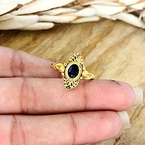 Modern Style Boho Black Onyx Silver Eye 18K Gold Plated Women's Vintage Brass <b>Rings</b> Antique Finish Ethnic Floral <b>Gothic</b> - Product Image 6