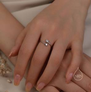 แหวนเปิดรูปดาวคู่ ทำจากเงินสเตอร์ลิง แหวนดาวปรับขนาดได้ เครื่องประดับรูปดาว - Product Image 2