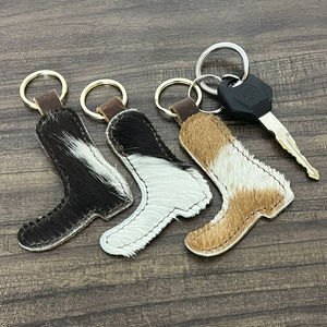 Porte-clés en cuir véritable OEM ODM pour femme, fait main, en cuir de vachette à poils, breloque de sac en forme de botte de cowboy, accessoire cadeau - Product Image 4