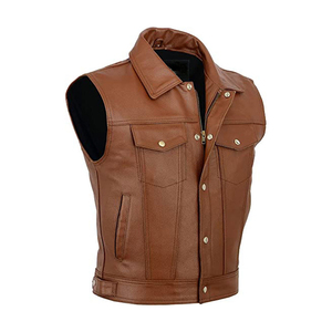 Chaleco de Cuero PU para Hombre, Estilo Motero, Cuello Alto, Cierre de Botones, Color Sólido, Ropa Exterior de Otoño, Corte Regular - Product Image 6