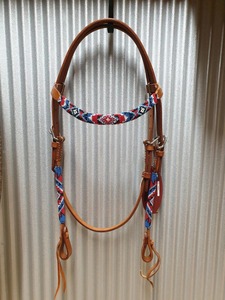 Teal Serape Printed Nylon Genuine Leather One Ear Headstall Adjustable Buckle Closure Western Horse Bridle for Riding <b>Equestrian</b> - Product Image 2