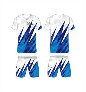 Conjunto de Uniforme de Fútbol Sublimado Personalizado, Diseño Gráfico Grunge Blanco y Azul, Transpirable, de Secado Rápido, para Hombres y Niños - Product Image 1