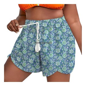 New Indian Hand Block Printed Rope Drawstring Waist Wrap Shorts Women's Summer Loungewear Cotton Block Print Rope Drawstring - Product Image 4