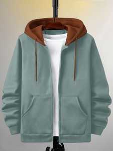Sweat-shirt à capuche unisexe, couleur unie, coupe ample, 100% polyester polaire, décontracté, hiver, avec poches - Product Image 4