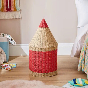 Organisateur de rangement en osier fait main en forme de crayon, mignon et pratique, pour jouets, livres, vêtements de bébé, chambre d'enfant et salle de jeux - Product Image 5
