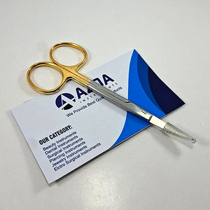 Stainless Steel 4.5 Inch Curved <b>Tungsten</b> Carbide Iris Scissors With Gold Plated <b>Ring</b> Handles For Professional Surgical Use - Product Image 5