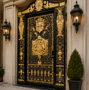 Portail de sécurité de luxe en fer forgé baroque noir doré pour entrée de palais, design ornemental - Product Image 3