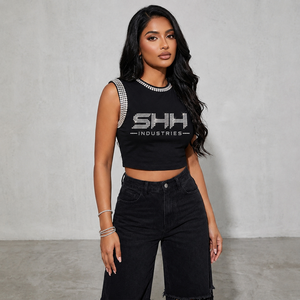 SHH INDUSTRIES Custom High Quality Rhinestone <b>Tank</b> <b>Top</b> New Trendy <b>Vintage</b> Style 100% Cotton Soft Breathable Fabric For Unisex - Product Image 3
