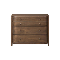 Table de chevet Chika traditionnelle et moderne de style européen, 4 tiroirs, en teck massif brun foncé, rangement de haute qualité pour appartement et hôtel