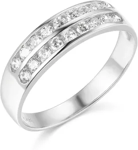 2 Ct <b>Simulated</b> <b>Diamond</b> 2-Row Solid 14K White Gold Vintage Women's Wedding Anniversary Band Ring - Product Image 3