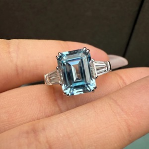 Women's 925 <b>Silver</b> <b>Emerald</b> Cut Topaz <b>Ring</b> Prong Setting Classic Gemstone Engagement <b>Ring</b> - Product Image 1