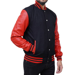Veste de baseball personnalisée avec logo brodé, manches en cuir, veste de baseball en laine pour hommes - Product Image 3