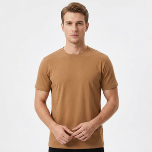 Camiseta de algodón de manga corta con cuello redondo de color liso para hombre, top informal de punto liso, mezcla de poliéster/algodón, talla grande, Bangladesh - Product Image 5