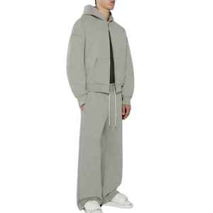 Sudadera con capucha extragrande para hombre, de algodón French Terry grueso, con cuello simulado con cremallera de un cuarto, cremalleras laterales y logotipo personalizado - Product Image 2