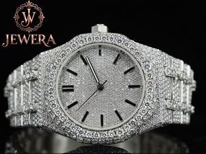 Hip Hop Iced Out Moissanite Diamond Stainless Steel Analog Glass Watch with Premium Craftsmanship for Men's Fashion Gift Giving - Product Image 1