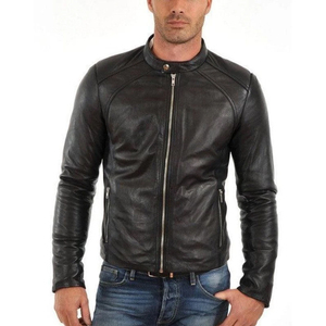 Blouson Moto Homme Sur Mesure en Cuir Véritable Col Montant Zippé Imperméable Coupe-Vent Coupe Droite Couleur Unie Automne Fabrication Usine - Product Image 2