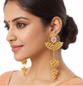 Pendientes Largos Geométricos de Estilo Kashmiri, Joyería Ligera Chapada en Oro, Elegancia Tradicional, Encanto Moderno, Perfectos - Product Image 1