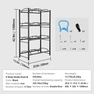Portabottiglie d'acqua a 4 livelli per uso intensivo, capacità 8 bottiglie, doppia fila, per bottiglie da 5 galloni, per cucina - Product Image 4