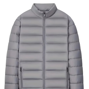 TIMELY WEARS <b>Men's</b> Gray <b>Long</b> Stand Collar Quilted Puffer <b>Jacket</b> Waterproof Windproof Hooded Zipper Closure Casual Winter Front - Product Image 1