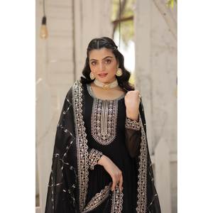 Vestido de noche bordado con lentejuelas ricas, ropa de fiesta con diseño elegante trabajado - Product Image 3