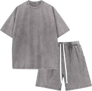 Conjunto de Ropa Deportiva Informal de Verano, Personalizado, Holgado, Transpirable, 100% Algodón, de Manga Corta, Dos Piezas, Camiseta y Pantalones Deportivos - Product Image 4