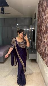Women's Purple Silk <b>Saree</b> With Gold Embroidery Traditional Indian Wedding Wear Floor-Length Regular Fit Sari For Adults - Product Image 1