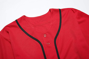 Maillot de baseball rouge imprimé à manches courtes unisexe avec boutons sur le devant, couleur unie, respirant, en polyester, personnalisable avec le nom de l'équipe, pour adultes, sport - Product Image 5