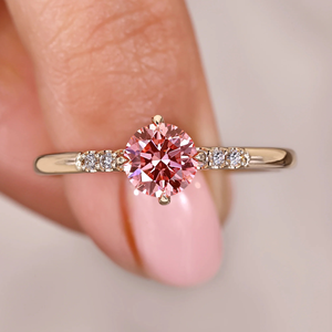 Anillo de Compromiso y Boda con Diamante Rosa de Corte Redondo, Oro Amarillo de 1.09 Quilates, Joyería de Fiesta Cultivada en Laboratorio, Vermeil de 14k - Product Image 1