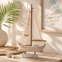 Décoration rustique en bois en forme de voilier |   Décoration de table nautique artisanale | Décoration de bateau côtier pour salon et bureau