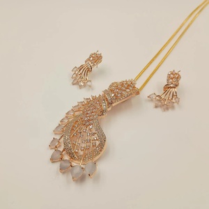 RAY FINE ORNATES <b>Ruby</b> Style Statement Pendant Set Indian Designer Jewelry Gold Plated Gemstone <b>Necklace</b> Earrings Bridal Wedding - Product Image 1