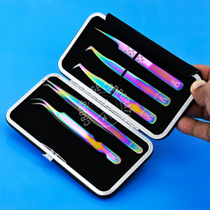 Pinzas de pestañas con punta de fibra de aislamiento para extensiones de pestañas con agarre de diamante, puntas precisas de acero japonés para volumen Mega Classic - Product Image 6