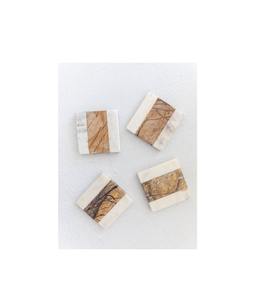 Juego de posavasos de madera y mármol auténticos para una experiencia culinaria premium en el hogar con acabado natural. - Product Image 3