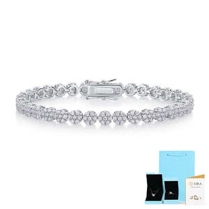 Luxurious Platinum Plated S925 Silver Flower Design Tennis <b>Bracelet</b> Set High Quality Moissanite Light Luxury Stylish Fashionable - Product Image 1