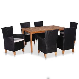 Set da pranzo in Poly Rattan 7 pezzi nero e marrone per uso giardino - Product Image 1