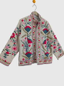 Veste à col mandarin brodée à la main avec des motifs floraux, manches longues, en coton, style bohème chic, vêtements de printemps pour femmes, taille plus - Product Image 3