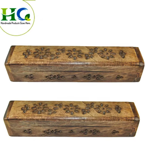 Carved Wooden <b>Incense</b> Storage Box with Floral Design for Sticks and <b>Cones</b> | Decorative Aromatherapy Burner Ash Catcher for Home - Product Image 3