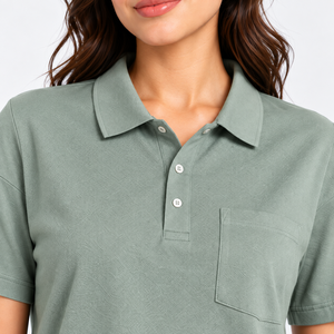T-shirt décontracté pour femme vert sauge en coton/polyester/élasthanne, respirant, doux, jersey, avec poche, manches courtes – Fournisseur en gros - Product Image 4