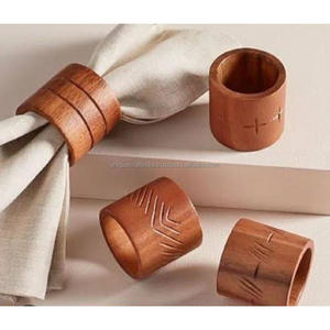 Juego de 6 Anillos para Servilletas de Madera Geométricos, Lisos, Hechos a Mano, Modernos, Ecológicos, Artesanía Única de la India, Uttar Pradesh, Elegantes para la Mesa del Comedor - Product Image 1